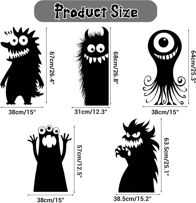 VAWcornic 5 Sheets 29 Pcs Giant Adorable Peeking Halloween Window Clings Naughty Monster Window Decal Stickers for Halloween Decoration Supply - Image 3